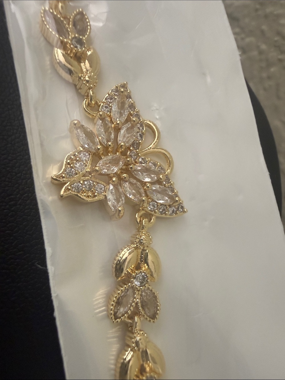 Gold Plated Clear Floral Link Bracelet - Women Accessories
